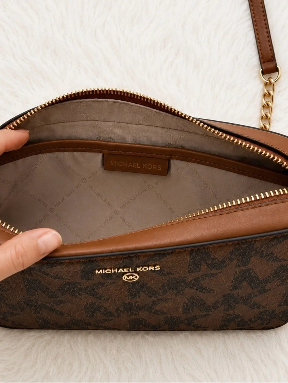 Michael Kors Brown/Chocolate MK Logo Crossbody with Gold Hardware
